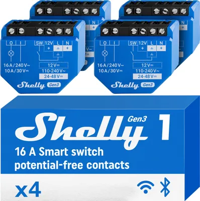Produktbild von Shelly 1 Gen3 - WLAN Smart-Schalter-Relais mit Potentialfreie Kontakte, 1 Kanal