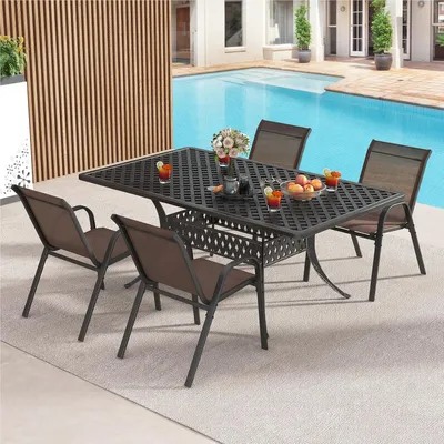 Immagine prodotto di Sedie da giardino – Sedie per esterni – Sedie per terrazza – Sedie per balcone – Sedie impilabili – Struttura in metallo – Tessuto Textilene traspirante – Set da 4