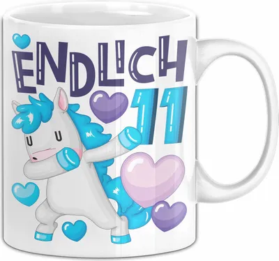 Produktbild von 11. Geburtstag Geschenk Tasse Becher Mädchen Einhorn Geburtstagsgeschenk Tochter Endlich 11 (Weiß)