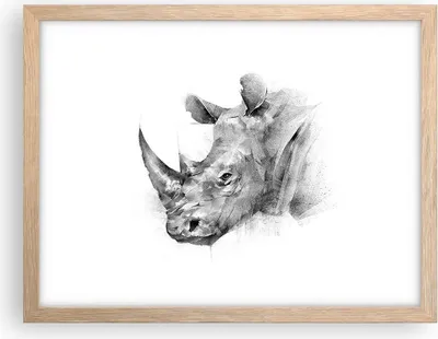 Produktbild von Gerahmtes Poster - Rahmen in heller Eiche - Nashorn Porträt Grafik - 40x30 cm - Wand Bild - Wanddeko - Wandbilder - Kunstposter - Wandposter - Bilderrahmen - Bilder - Kunstdruck - P2NAA40x30-4378