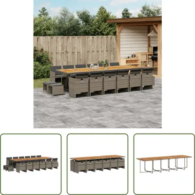 Imagen del producto de Conjunto de jardín de 17 piezas, con cojines, color gris, fabricado en polirratán
