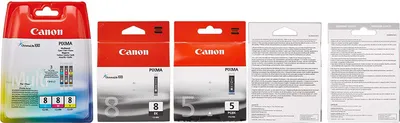 Produktbild von Canon Sparset 5 ORIGINAL-Tintenpatronen wie Bild (je 1 x PGI-5bk, CLI-8bk, CLI-8c, CLI-8m, CLI-8y) Set Satz Multipack