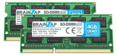 Immagine prodotto di BRAINZAP 8GB DDR3 RAM SO-DIMM PC3-8500S 2Rx8 1066 MHz 1.5V CL7 Memoria per notebook (2x 4GB)