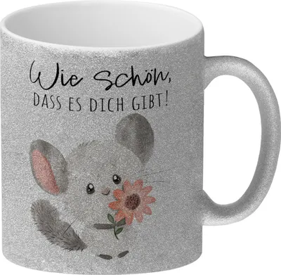 Produktbild von Chinchilla Glitzer-Kaffeebecher mit Spruch Wie schön dass es dich gibt