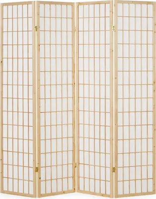 Image de 4 Panneaux Shoji Paravent Japonais Bois Naturelle Séparateur de Pièce