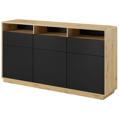 Produktbild von Sideboard Anrichte modern 180 cm breit ALBANY-83 in Taurus Eiche Nb. mit Absetzungen in schwarz matt, B/H/T: ca. 180/96/40 cm