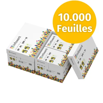 Image de Infowerk Papier d'impression Papier de copie 10000 feuilles 20 x 500 A4 80 g Premium White  PEFC