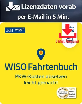 Produktbild von WISO Fahrtenbuch 2026 (1 PC - 1 Jahr) ESD Finanzen, Steuer Recht 5 Min. Versand als Download per Mail