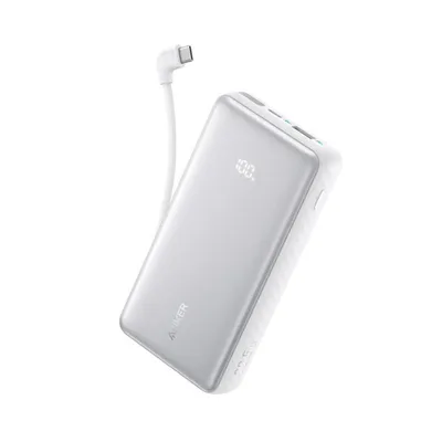 Image de Batterie externe Anker Zolo, 10000 mAh, 22,5 W, avec câble USB-C, couleur blanche