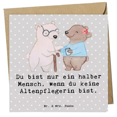 Produktbild von Mr. & Mrs. Panda Grußkarte Altenpflegerin Herz - Grau Pastell - Geschenk, Witzig, Klappkarte, anlasskarte, Glückwunschkarte, Spruch, Beruf, Lustig, doppelkarte, faltkarte