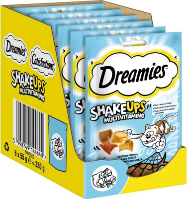 Produktbild von Dreamies ShakeUps Multivitamin Seafood Katzensnacks mit Fisch im Portionsbeutel (6 x 55 g)