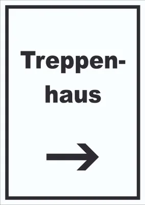 Produktbild von Treppenhaus Schild mit Text und Richtungspfeil rechts Stufen steigen hochkant A3 (297x420mm)