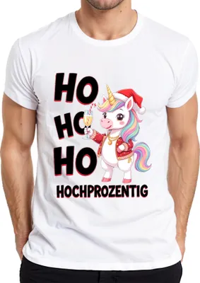 Produktbild von Einhorn Weihnachten Ho Ho Ho Hochprozentig Sekt Regenbogenmähne Herren T-Shirt, Weiß, L
