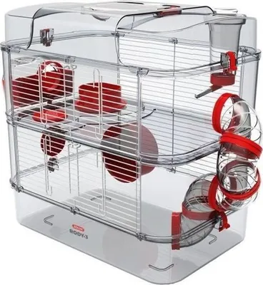 Immagine prodotto di Gabbia per criceti, gabbia per topi, gabbia per gerbilli Rody3 Duo, 2 piani, 41 x 27 x 40,5 cm, granatina, con accessori