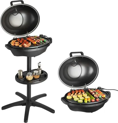 Obrázok produktu pre Elektrický gril – stolný gril – gril na drevo/uhlie – stojací gril – gril 2 v 1 – výkon 2400 W