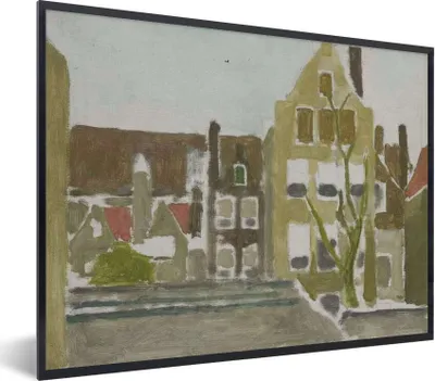 Produktbild von MuchoWow® Gerahmtes Poster Häusergruppe - Gemälde von George Hendrik Breitner 40x30 cm - Poster mit Schwarzem Bilderrahmen Wandposter Rahmen Foto Bilder - Kunstposter - Wanddekorationen