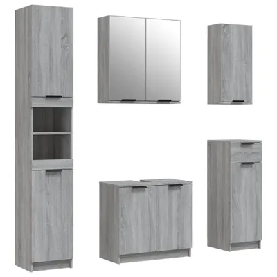 Produktbild von 5-tlg. Badmöbel-Set Grau Sonoma-Eiche Holzwerkstoff