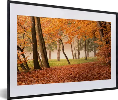Produktbild von MuchoWow® Gerahmtes Poster Blätter - Herbst - Wald 60x40 cm - Poster mit Schwarzem Bilderrahmen Wandposter Rahmen Foto Bilder - Schlafzimmer - Plakat in Rahmen - Drucken