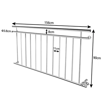 Obrázok produktu pre LZQ 156 x 90 cm francúzske balkónové zábradlie z nehrdzavejúcej ocele Balkónové zábradlie Balkónové zábradlie Barové zábradlie