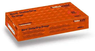 Zdjęcie produktu dla Industrade® 1291S Industrade® unisex Einmalhandschuhe Nitril® StellarGrip Orange orange Größe S 50 St.