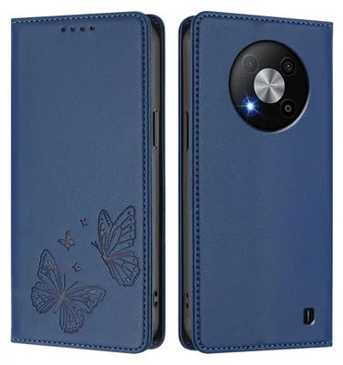 Produktbild von Lederhülle für ZTE Blade A73 5G, Schmetterling Prägung Leder Brieftasche Schutzhülle mit Ständer Dunkelblau
