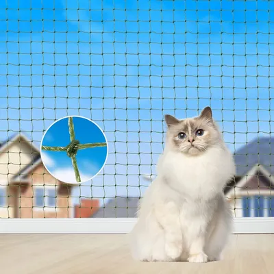 Produktbild von Katzennetz für Balkon, 4 x 3 m, Katzennetz, drahtverstärkt, schwarz, mit 15 m Befestigungsseil und Zubehör, KatzenSchutznetz für Fenster, Terrasse, Tür, innen und außen
