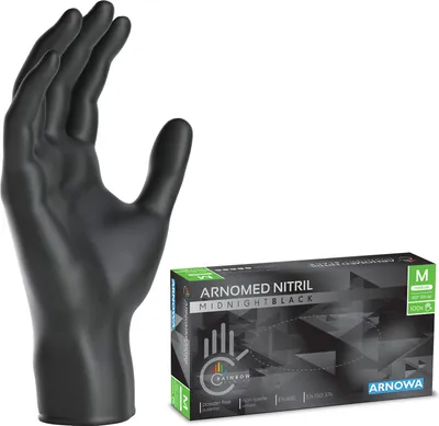 Produktbild von ARNOMED Einweghandschuhe Schwarz, Nitril Handschuhe 100 Stk, Einmalhandschuhe Gr XS-XXL, Einweg Handschuhe puder- & latexfrei - Gr. M