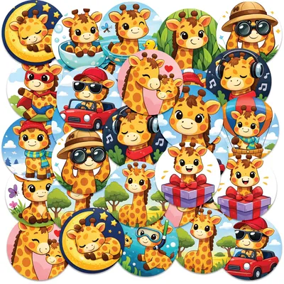 Produktbild von Sticker Aufkleber Heft 23 St. RUND - Tier Tiere Giraffe Safari
