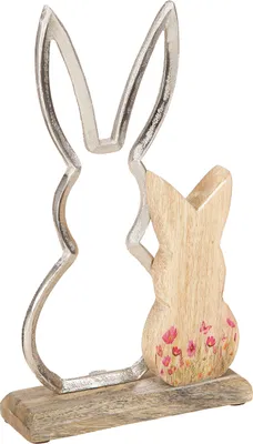 Produktbild von Osterdeko Hasenmutter Silber Natur Holz 26,5cm