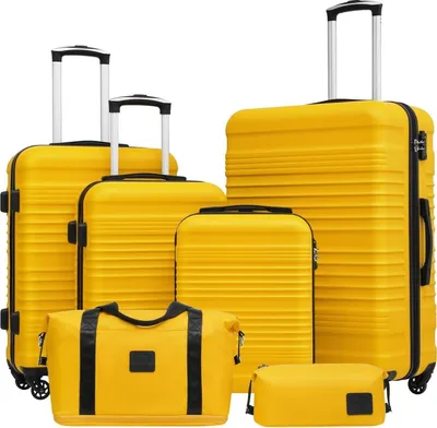 Produktbild von COOLIFE Koffer-Set Hartschale 6tlg Gelb/Schwarz TSA 4 Rollen Reisekoffer