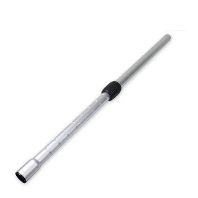 A silver telescopic extension wand for a vacuum cleaner, with a black grip.