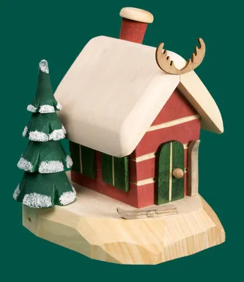Produktbild von Räucherhaus Winterhaus mit Baum geschnitzt Höhe 12cm NEU