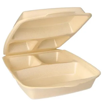 Produktbild von Papstar Menüboxen mit Klappdeckeln, XPS 3-geteilt 7,5 cm x 22 cm x 28,5 cm beige laminiert, 4 x 50 Stück
