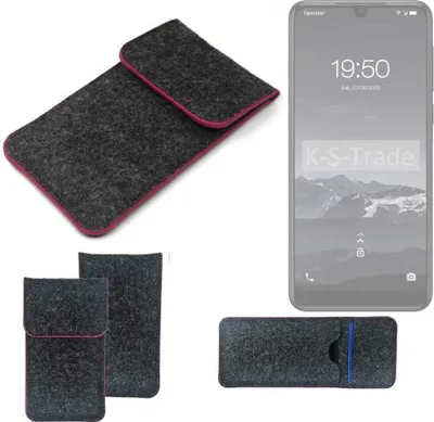 Produktbild von K-S-Trade Handy Schutz Hülle kompatibel mit Qilive Q3 Schutzhülle Handyhülle Filztasche Pouch Tasche Case Sleeve Filzhülle dunkelgrau rosa Rand