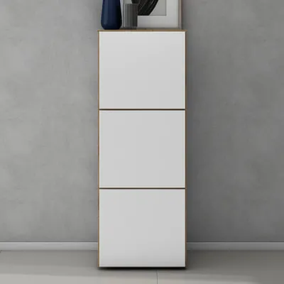 Produktbild von doporro Schuhschrank Schuhregal Schmal Schuhkommode 45cm in Kerneiche und weiß matt Holz Aufbewahrung für Schuhe mit 6 Fächern Schuhschrank02
