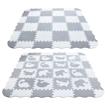 Image de Tapis puzzle pour enfants 16 pièces EVA Tapis d'éveil 30x30cm Gris Blanc