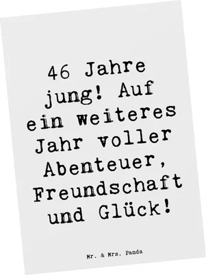 Produktbild von Mr. & Mrs. Panda Postkarte Spruch 46. Geburtstag - Weiß - Geschenk, Freundschaft, Geburtstagsideen, Geburtstagsgeschenk, Grußkarte, bildkarte, Postkarten, Happy Birthday