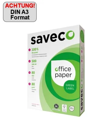 Produktbild von Saveco Kopierpapier Green Label 100000007 A3 80g ISO 80 500Bl.