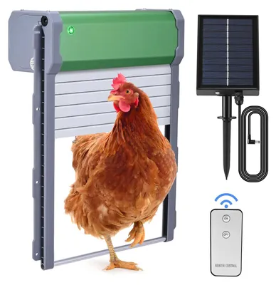 Produktbild von Automatische Hühnerklappe - Türöffner für Hühnerstall - Sensor Timer Steuerung - Mit 2 Fernbedienungen - Für Hühner - Weiß