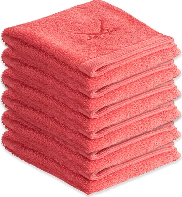 Produktbild von Sansibar Gästehandtücher Gästetücher 6er Set Frottier-Serie "Classic" (Set, 6-tlg), hot coral, mit hochwertiger Sansibar Säbel-Stickerei, pflegeleicht