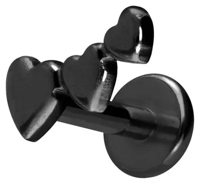Produktbild von Ohrpiercing, Nasenpiercing Titan Labret mit Push Fit 3 HERZEN Schwarz Stablänge: 8mm | Stabstärke: 1mm