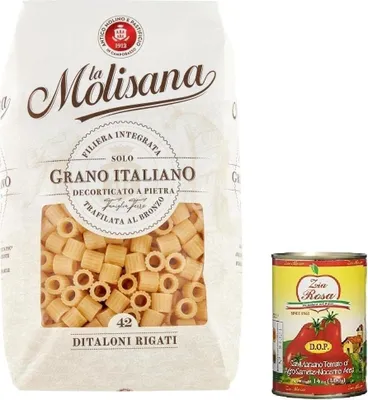 Produktbild von 10x La Molisana Ditaloni rigati N. 42 Pasta Lenta Lavorazione Teigwaren aus Hartweizengrieß Bronze-Zeichnung 500g + Zia Rosa DOP Pomodoro San Marzano Dose von 400g