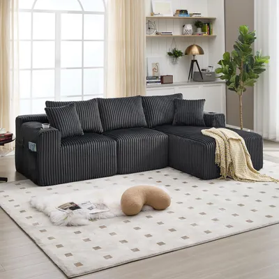 Produktbild von LVHOM Modulares Sofa mit Schlaffunktion, Ecksofa mit Cordbezug, 3 Sitzer mit Kissen, Schlafsofa ohne Montage, Loungesofa 257x80x160cm, Grau