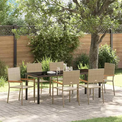 Image de Mobilier d'extérieur exclusif - Ensemble de table et chaises de jardin pour 7 personnes, en polyrotin beige