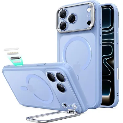 Image de Coque de protection pour iPhone 18 Pro Max / 17 Pro Max, modèle Classic Hybrid de chez ESR, avec support intégré et compatible MagSafe, couleur bleu clair/gris fumé