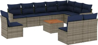Produktbild von vidaXL 11-tlg. Garten-Sofagarnitur mit Kissen Grau Poly Rattan