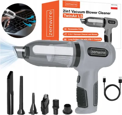 Image de Aspirateur à main - Aspirateur pour voiture - sans fil - 2 en 1 - Air comprimé - TwinAir - 90 W - avec 6 embouts interchangeables