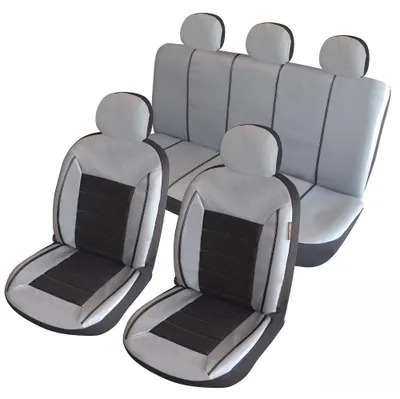 Produktbild von akhan-tuning ATKKD5 - Kunstleder Auto Sitzbezug Set 11 Teilig Grau/Schwarz