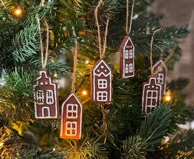 Produktbild von Christbaumschmuck Lebkuchenhaus 6 Stück Christbaumanhänger Weihnachten