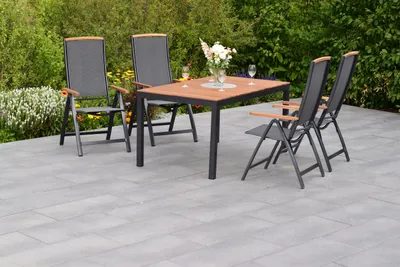 Produktbild von Merxx Gartenmöbelset "Siena" 5tlg. mit Tisch 150 x 90 cm - Aluminiumgestell Graphit mit Textilbespannung Grau und Akazienholz